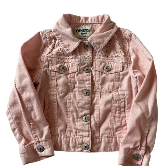 OshKosh B'gosh Other - OshKosh B’gosh Pink Denim Jacket Girls 5/5A Eyelet Lace Western Button Up